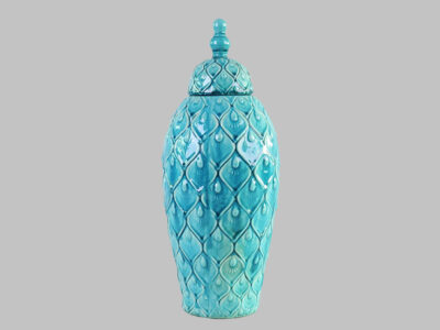 Feathered Textured Turquoise Blue Urn Tall
