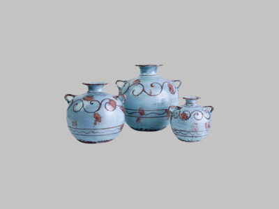 Light Blue Round Vase W/Scroll Design*