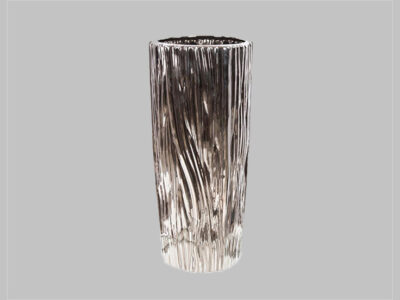Metallic Silver Ribbed Ceramic Vase