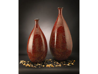 Red & Brown Lacquer Bamboo Vase Large*