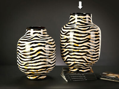 Urn Black & Cream Zebra Stripped Large*