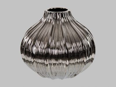Metallic Silver Ribbed Ceramic Globe