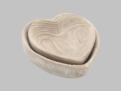 Wood Heart Bowls Natural Set 2