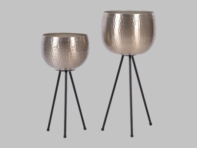 Iron Hammered Bowl Planters Silver Set 2