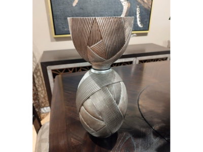 Silver Ribbon Hourglass Vase Large